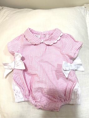 Mud Pie Pink and White Striped Baby Romper